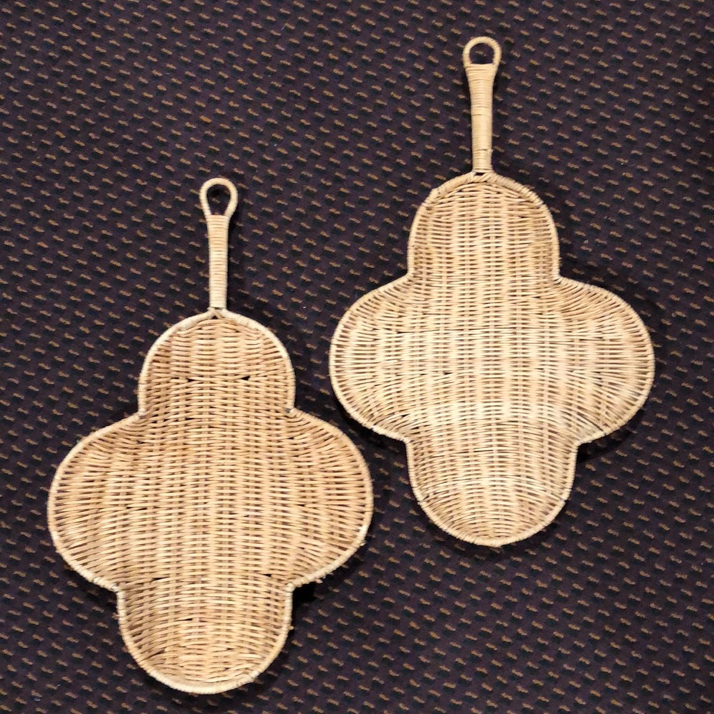 2 boho wicker wall decor or serving pieces